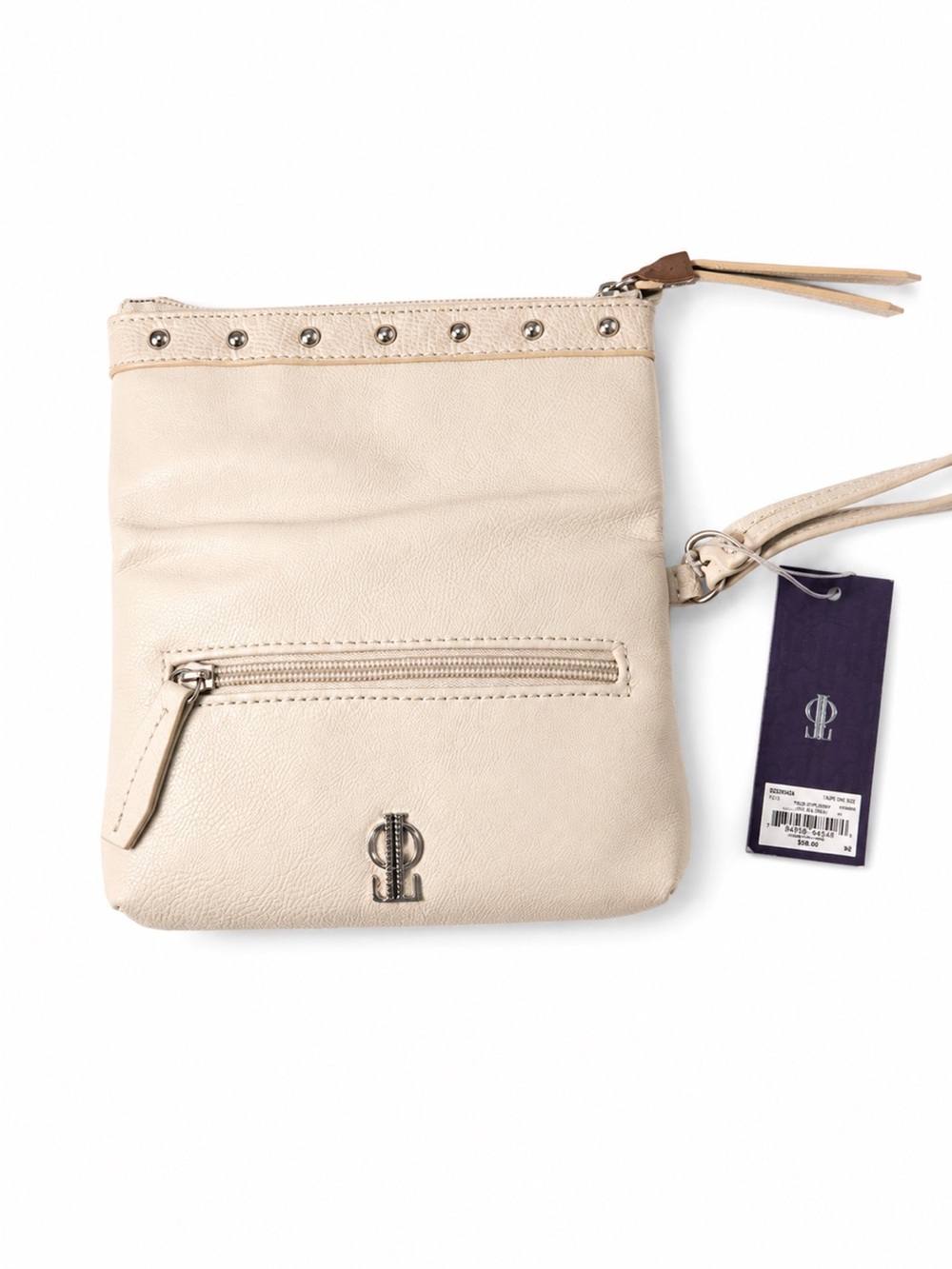 Jennifer Lopez Cream Leather Wristlet Bag with Stud Accents - Picture 1 of 4
